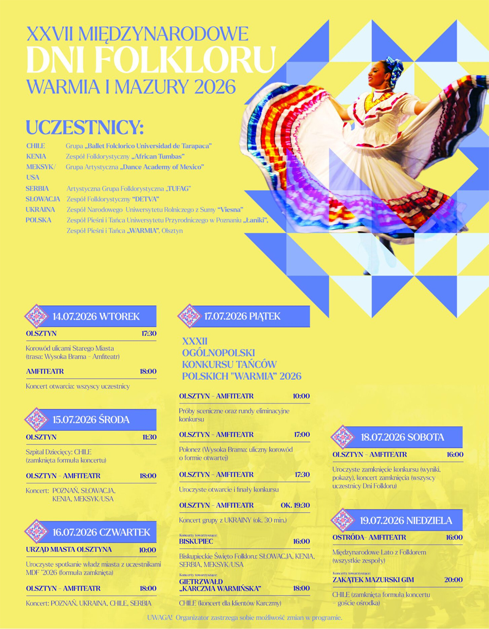 XXVII MIĘDZYNARODOWE DNI FOLKLORU WARMIA I MAZURY 2026 (Dzień 3/5)